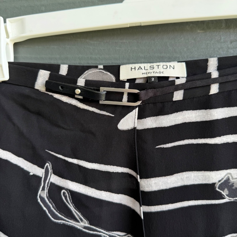Halston Heritage Silk Floral Stripe Bias Midi Skirt Black White Size 2 - Picture 4 of 9